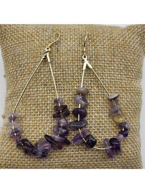 Sterling Silver Gold Plated Purple Amethyst bead teardrop dangle earrings